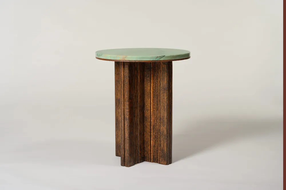 Other tables - Side Table in wood and marble - Alice - ESMERY EBENISTERIE