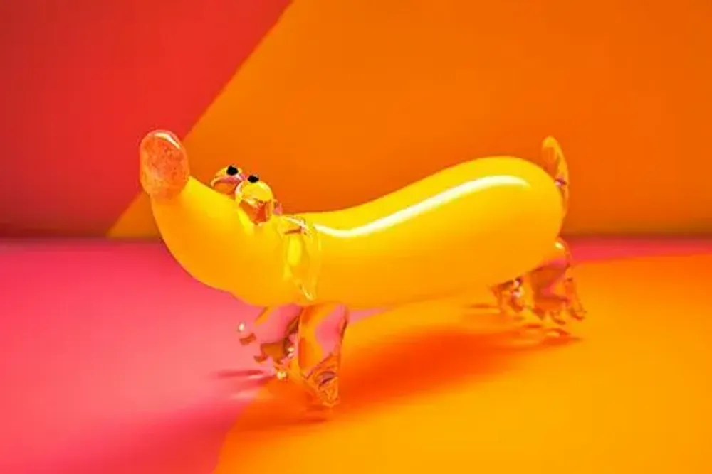 Art glass - Weiner dog - Blown glass sculpture - CAT DESIGNER VERRIER