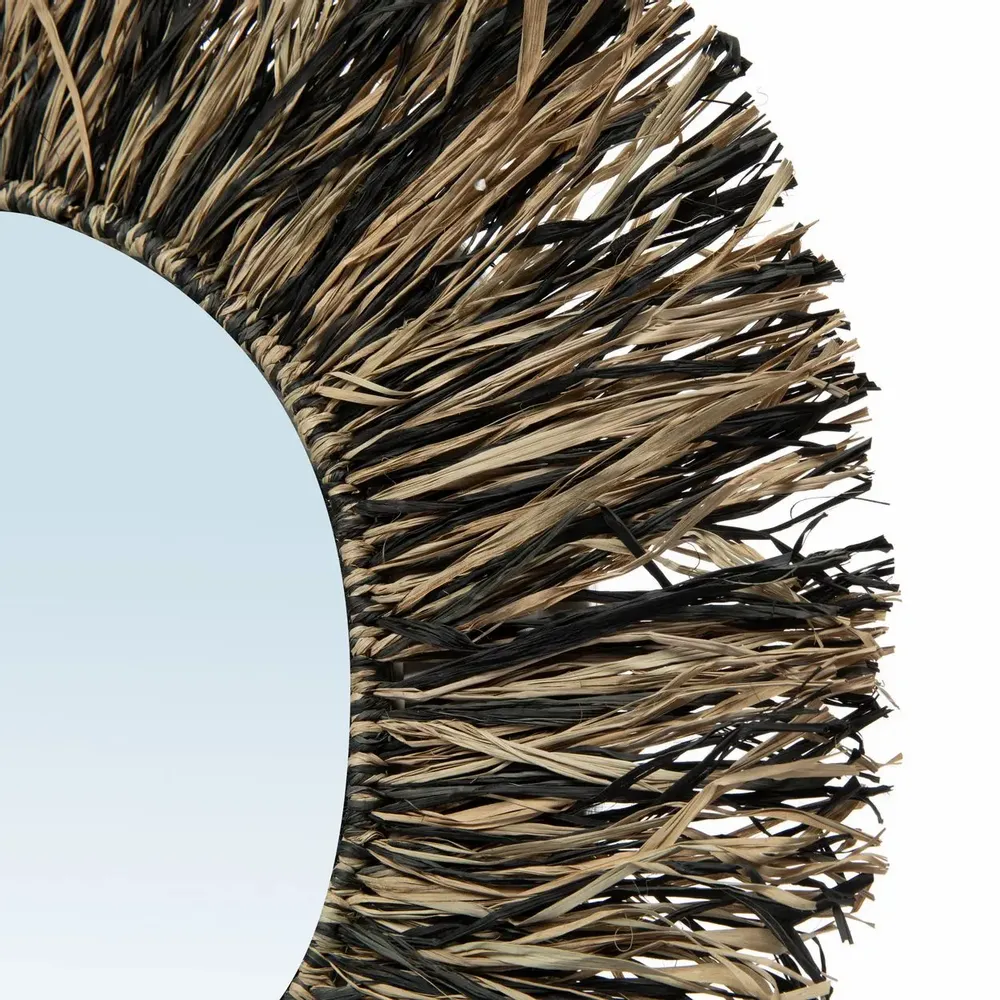 Mirrors - The Raffia Fringe Mirror - Natural Black - M - BAZAR BIZAR LIVING