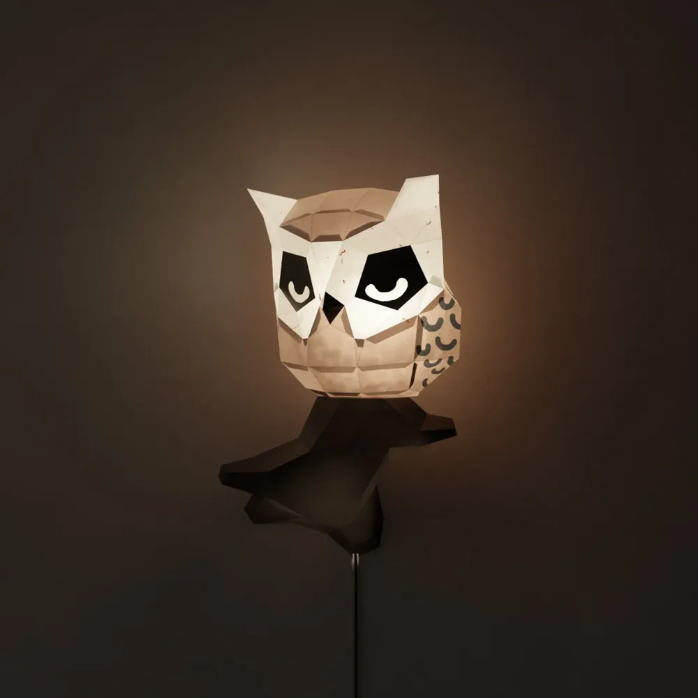 Children's decorative items - Papercraft 3D DIY kits - Paper wall owl night light - MOKI MOKI