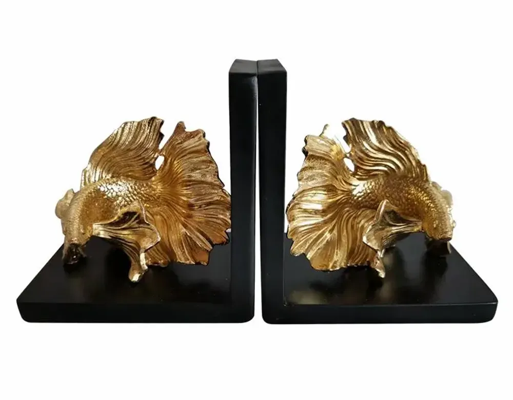 Objets de décoration - SERRE LIVRES POISSON NOIR ET DORÉ 25.8X8.5X12.7CM - EMDE