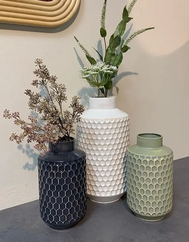 Decorative objects - WHITE METAL VASE 18.5X36CM - EMDE