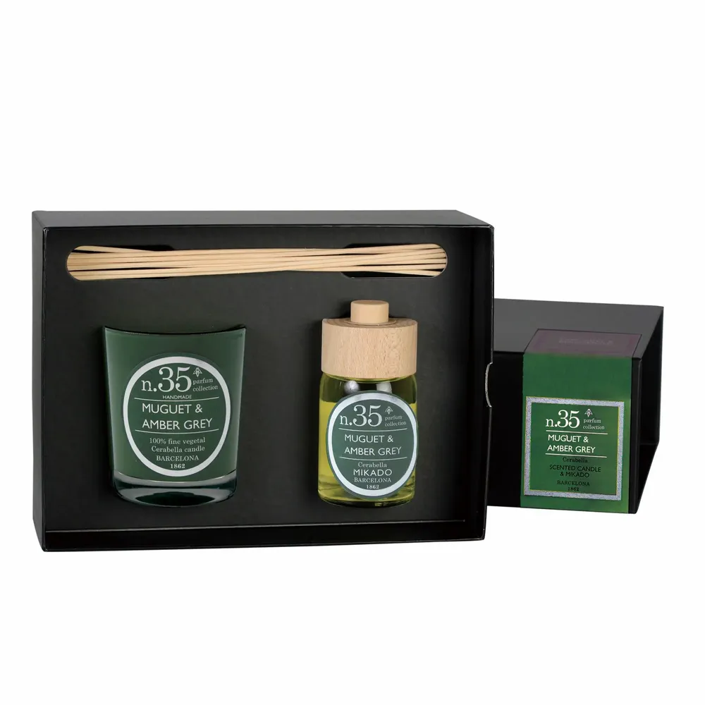 Candles - NUMBERS COLLECT NUM.35 MUGUET & AMBER GREY SET OF CANDLE AND DIFFUSER - CERABELLA SL