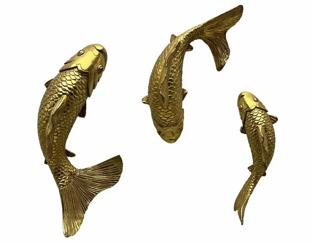 Decorative objects - SET OF 3 GOLD CARP WALL DECORATIONS H: 24/18/15.5CM - EMDE