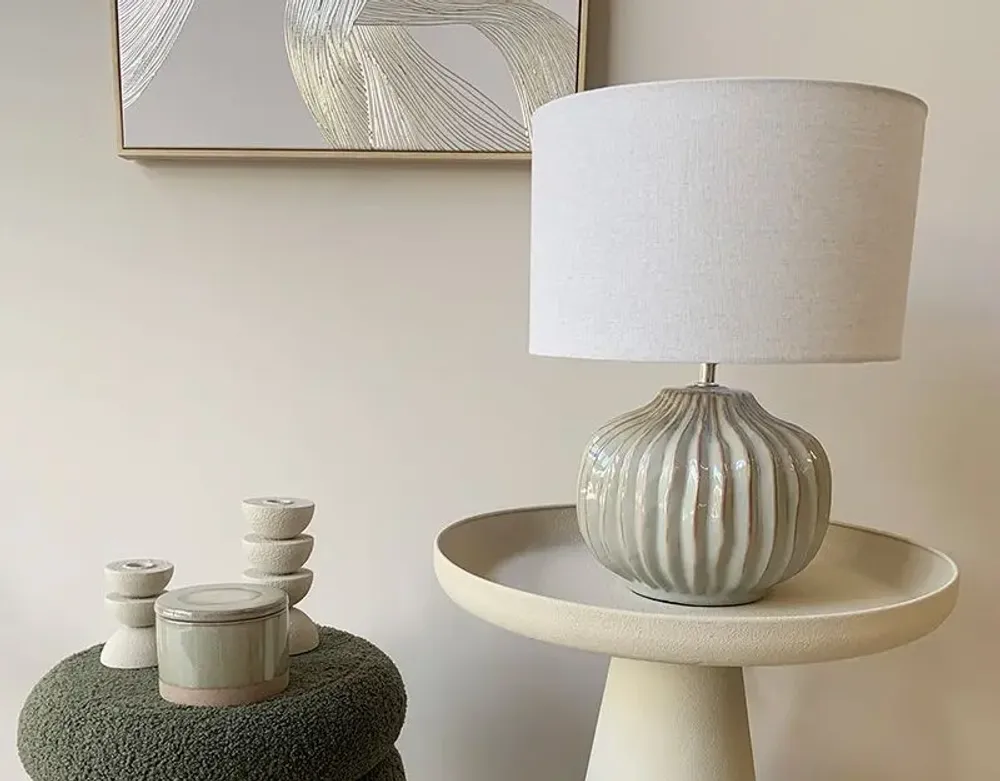 Decorative objects - BEIGE AND GREEN CERAMIC LAMP 35X45CM - EMDE
