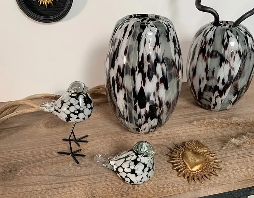 Decorative objects - BLACK AND WHITE SCALED GLASS VASE 17X25CM - EMDE