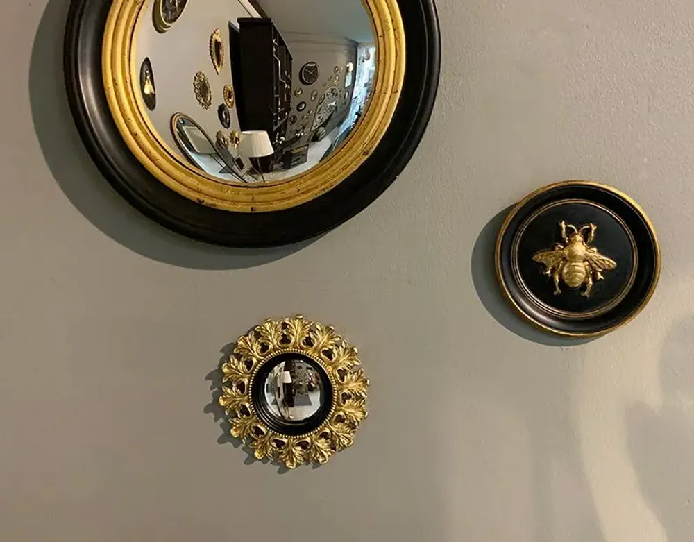 Decorative objects - BLACK AND GOLD CONVEX MIRROR 20.5CM - EMDE