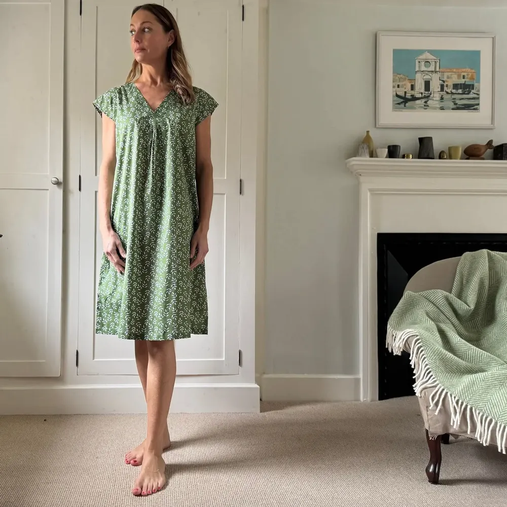 Sleepwear - Audrey Nightie: Falling Leaf Green - LIME TREE DESIGN