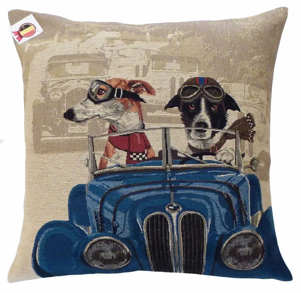 Coussins textile - Coussin tapisserie tacots bleu chien - ROLANDE DU DREUILH  LACE JEWEL
