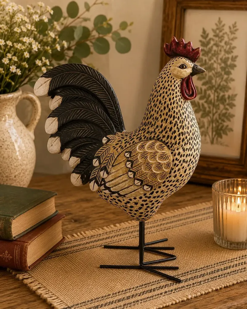Sculptures, statuettes and miniatures - Rooster figurine, 34 cm, resin - ROLANDE DU DREUILH  LACE JEWEL