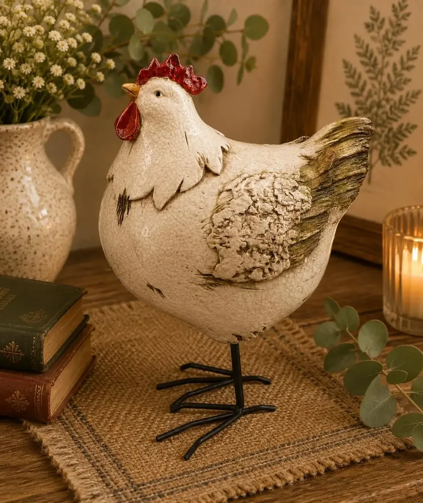 Sculptures, statuettes and miniatures - 24cm Resin Chicken Figurine - ROLANDE DU DREUILH  LACE JEWEL