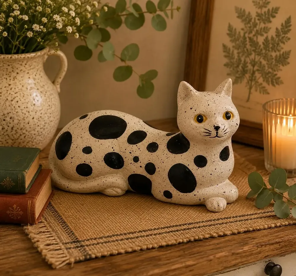 Sculptures, statuettes and miniatures - Cat figurine Resin 13cm - ROLANDE DU DREUILH  LACE JEWEL