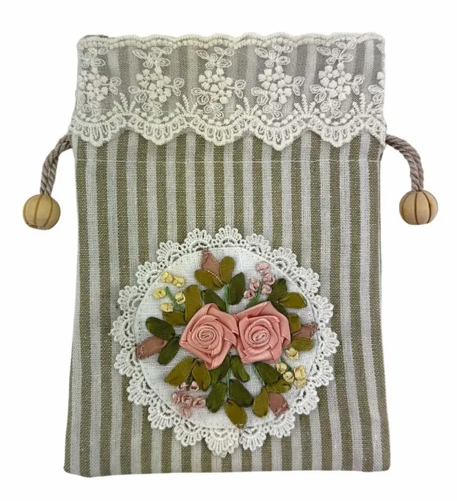 Clutches - Striped floral lace purse, 14*18cm - ROLANDE DU DREUILH  LACE JEWEL