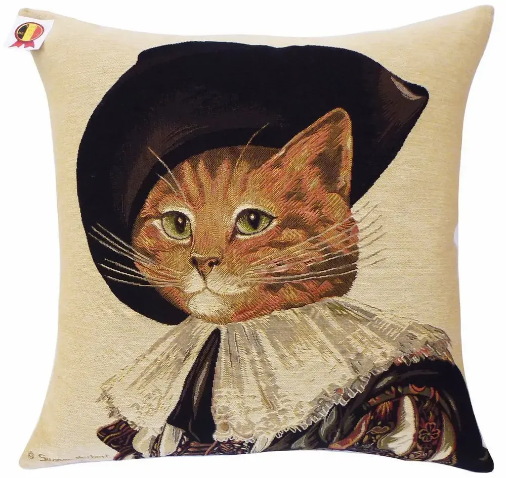 Fabric cushions - Cat tapestry cushion (Dartagnan) - ROLANDE DU DREUILH  LACE JEWEL