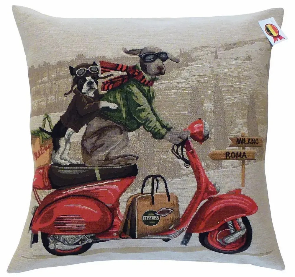 Fabric cushions - Red Dog Scooter Tapestry Cushion - ROLANDE DU DREUILH  LACE JEWEL
