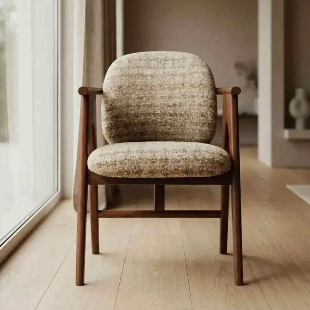 Chaises - Chaise BOWIE teinte noyer & tissu crème - EMPREINTE DU TEMPS