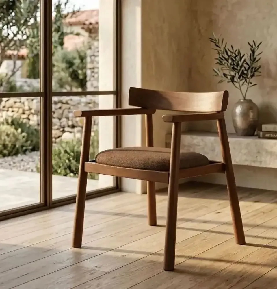 Chaises - Chaise GAIA teinte noyer & tissu marron - EMPREINTE DU TEMPS