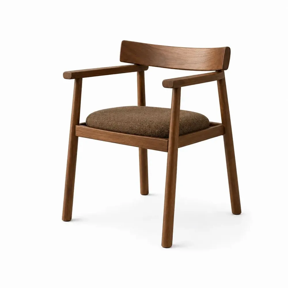 Chaises - Chaise GAIA teinte noyer & tissu marron - EMPREINTE DU TEMPS