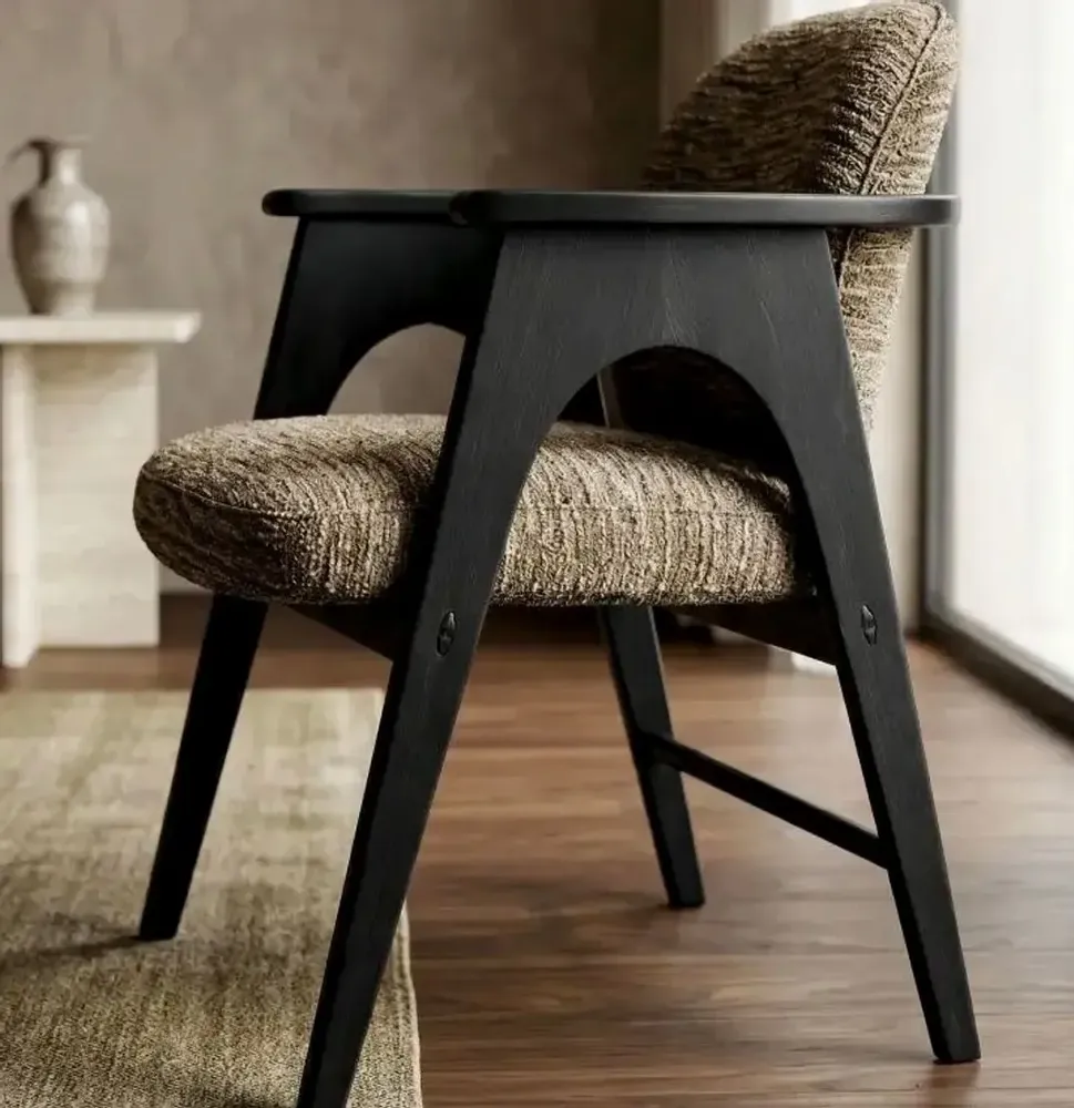 Chaises - Chaise BOWIE noir & tissu marron - EMPREINTE DU TEMPS
