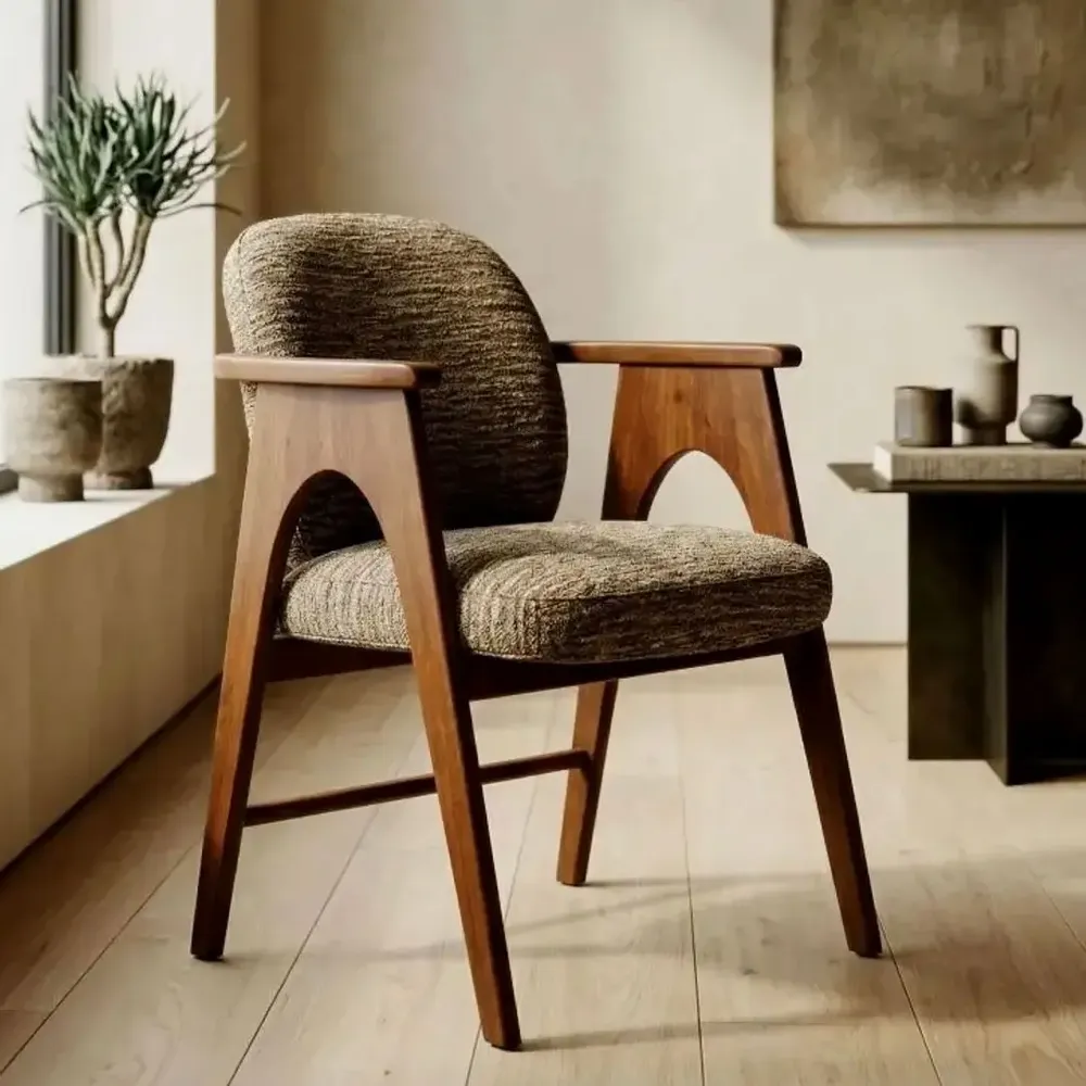 Chaises - Chaise BOWIE teinte noyer & tissu marron - EMPREINTE DU TEMPS