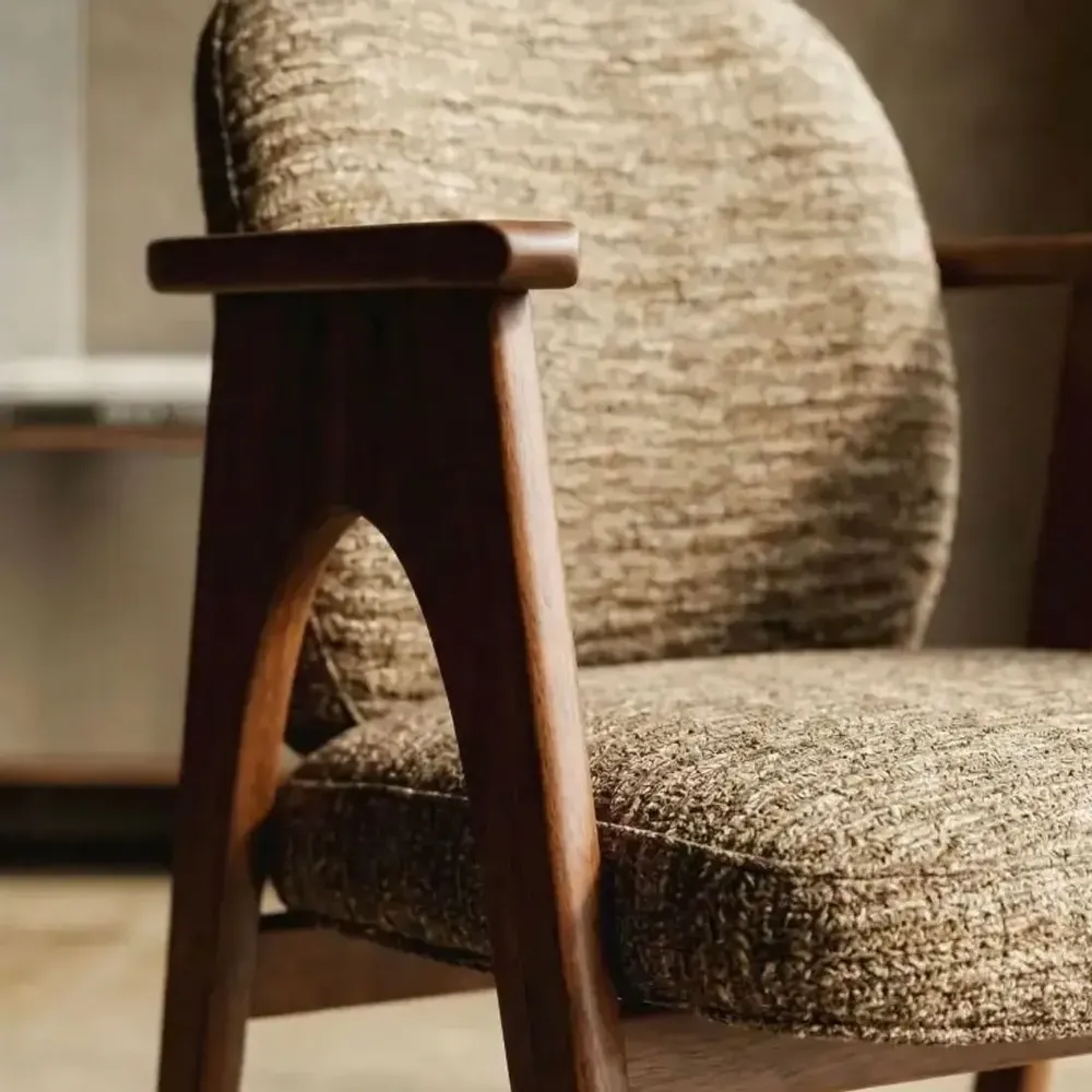 Chaises - Chaise BOWIE teinte noyer & tissu marron - EMPREINTE DU TEMPS