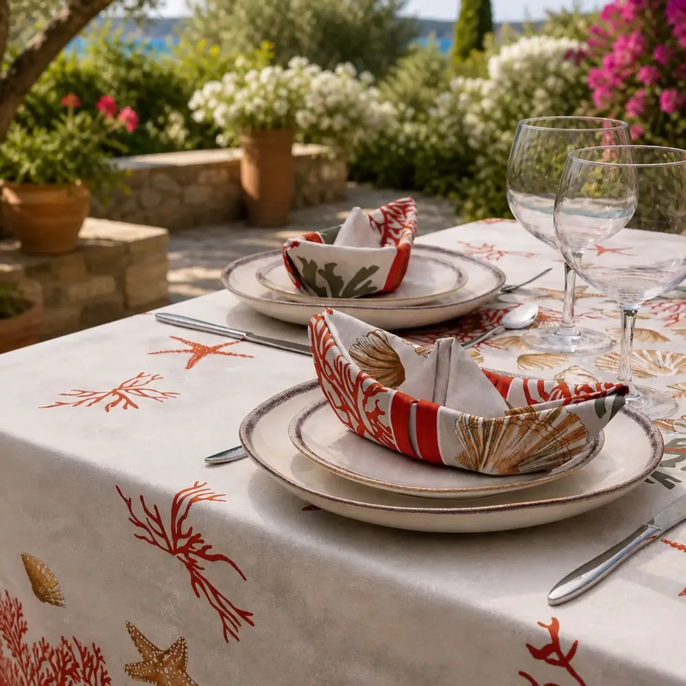 Table linen - Coral tablecloth - BEAUVILLÉ