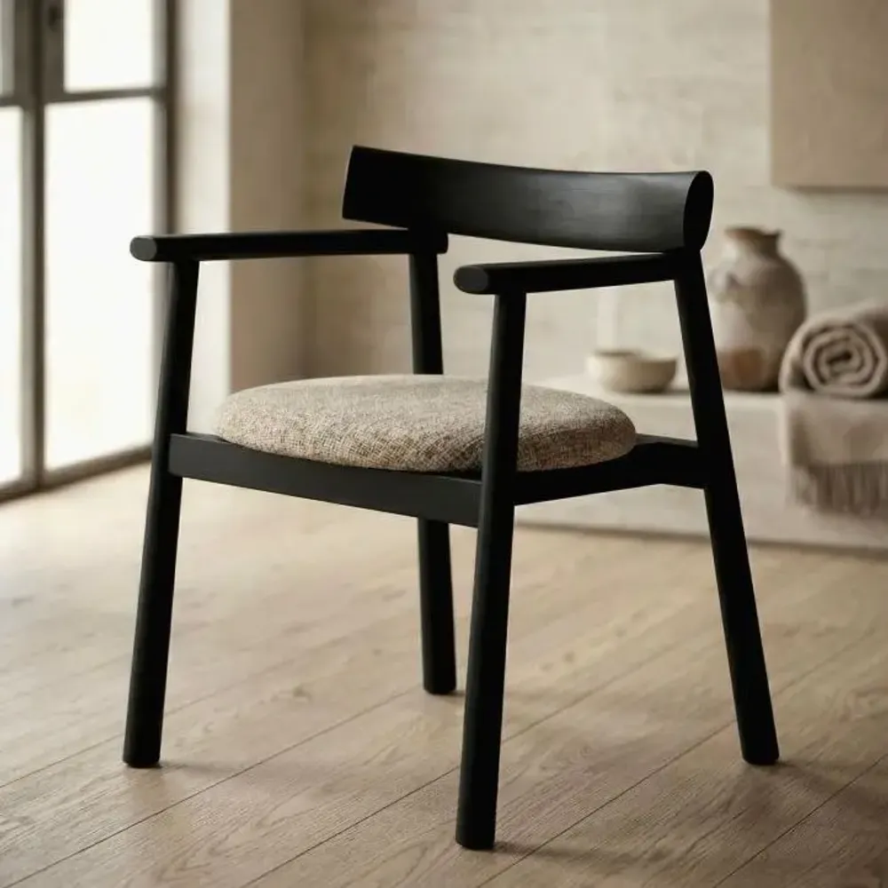 Chaises - Chaise GAIA noir & tissu crème - EMPREINTE DU TEMPS