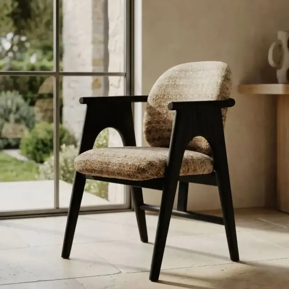 Chaises - Chaise BOWIE noir & tissu crème - EMPREINTE DU TEMPS