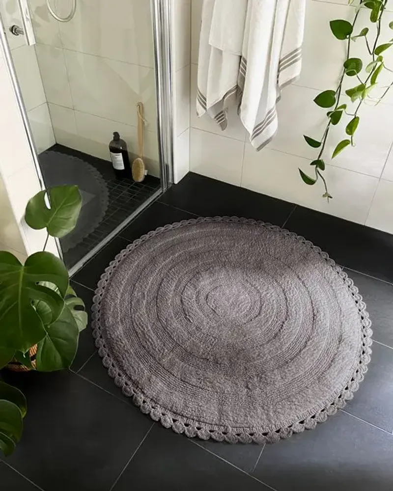 Other bath linens - TAPIS DE BAIN ROND RIMINI, GRIS 70cm 100 % coton, 1800 g/m2 - BY WILLE