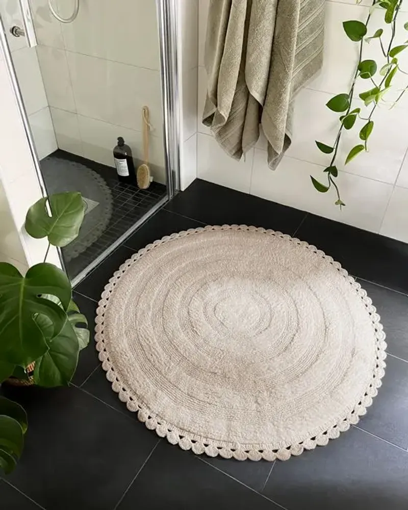Other bath linens - TAPIS DE BAIN ROND RIMINI, SABLE 70cm 100 % coton, 1800 g/m2 - BY WILLE