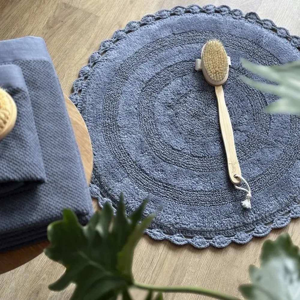 Other bath linens - TAPIS DE BAIN ROND RIMINI, BLEU GRIS 70cm 100 % coton, 1800 g/m2 - BY WILLE
