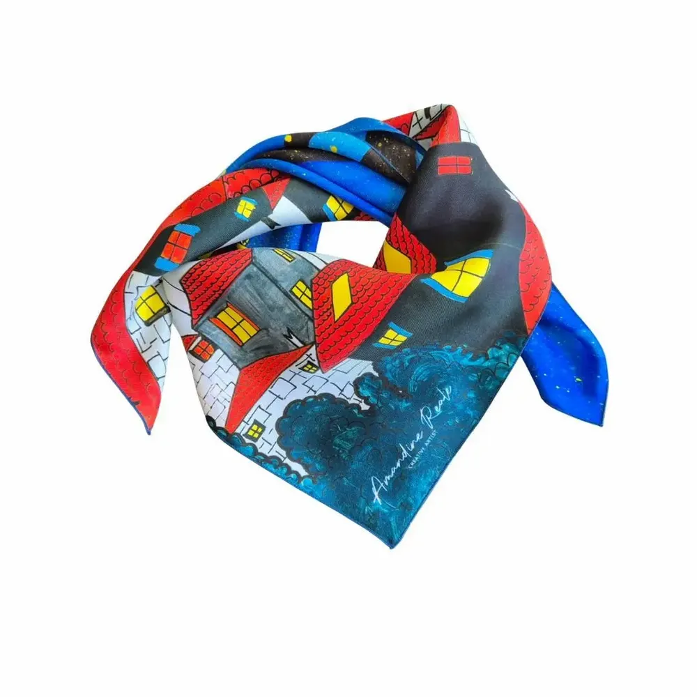 Foulards et écharpes - CARRÉ DE SOIE ROSE - SAINT-TROPEZ - AMANDINE REALE CREATIVE ARTIST