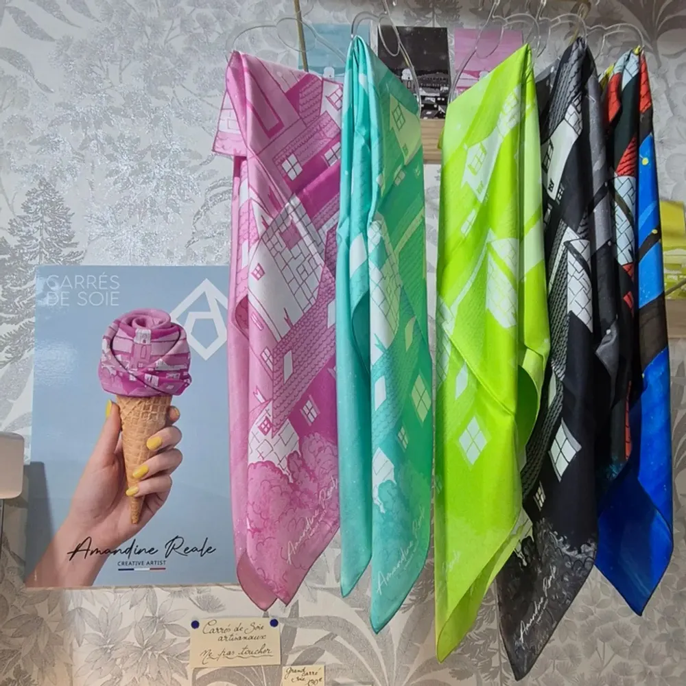 Scarves - ANISE SILK SCARF - SAINT-TROPEZ - AMANDINE REALE CREATIVE ARTIST