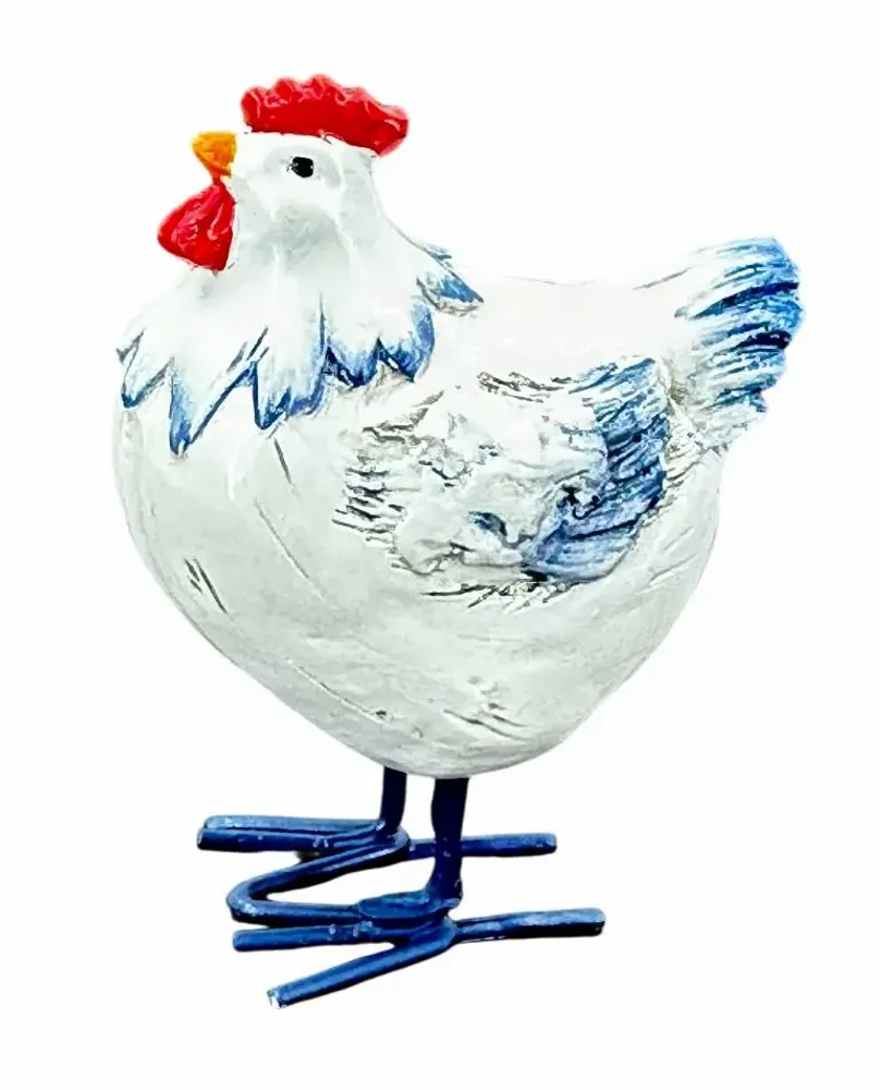 Sculptures, statuettes and miniatures - Blue, white, and red chicken figurine, 8cm - ROLANDE DU DREUILH  LACE JEWEL