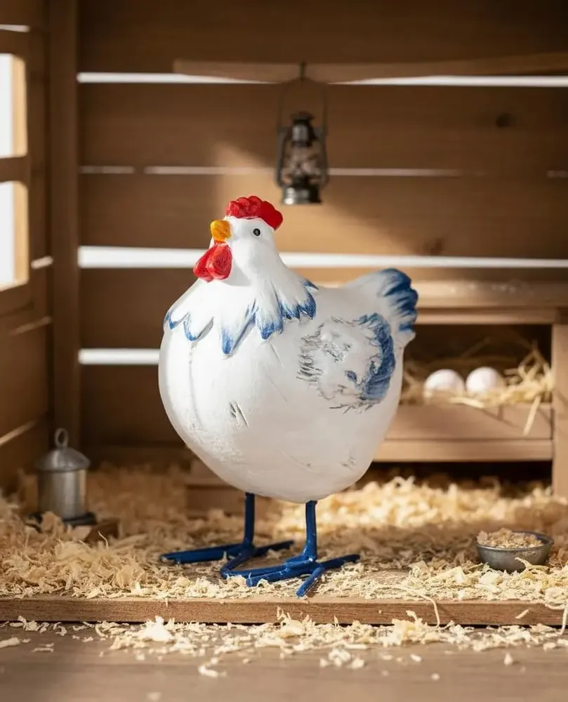 Sculptures, statuettes and miniatures - Blue, white, and red chicken figurine, 8cm - ROLANDE DU DREUILH  LACE JEWEL