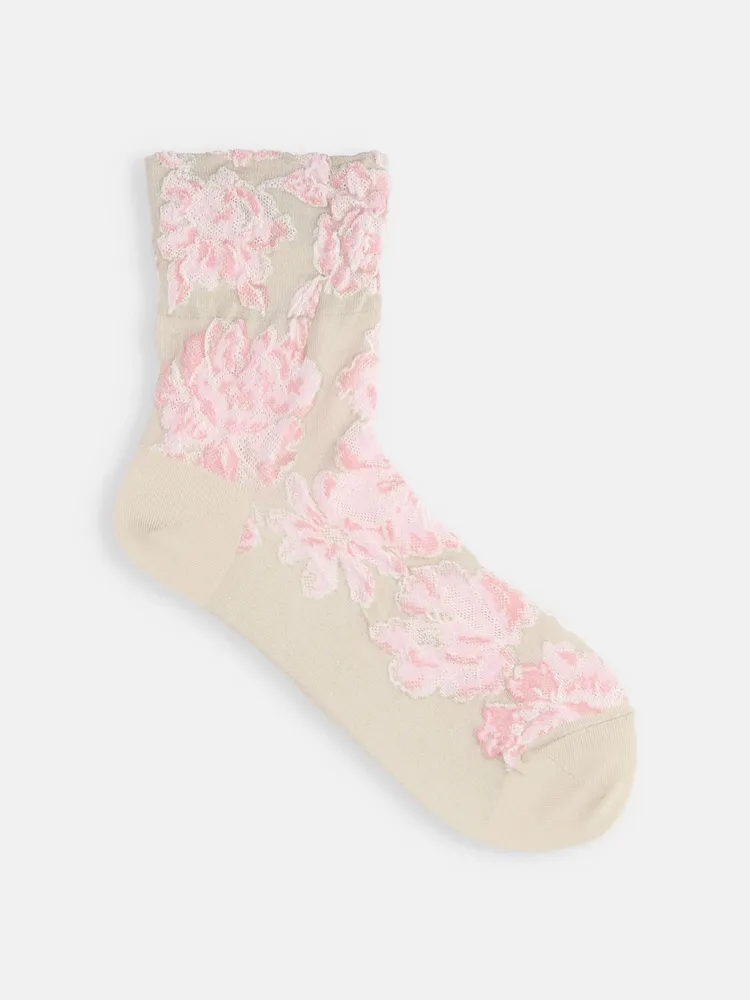 Socks - Embossed flower socks - TABIO - JAPAN -