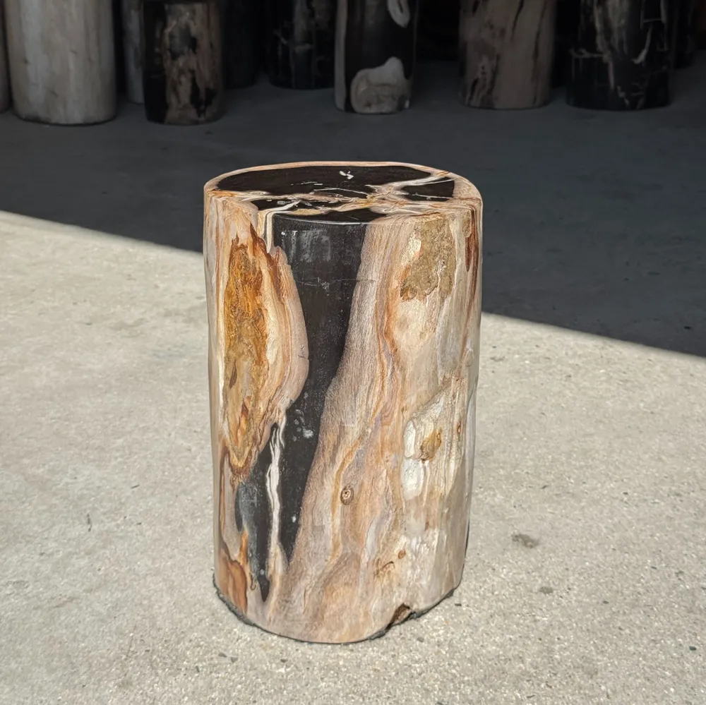 Stools - Petrified wood side table black heart beige bark H35 D22 - 333 - OFFICE OBJETS