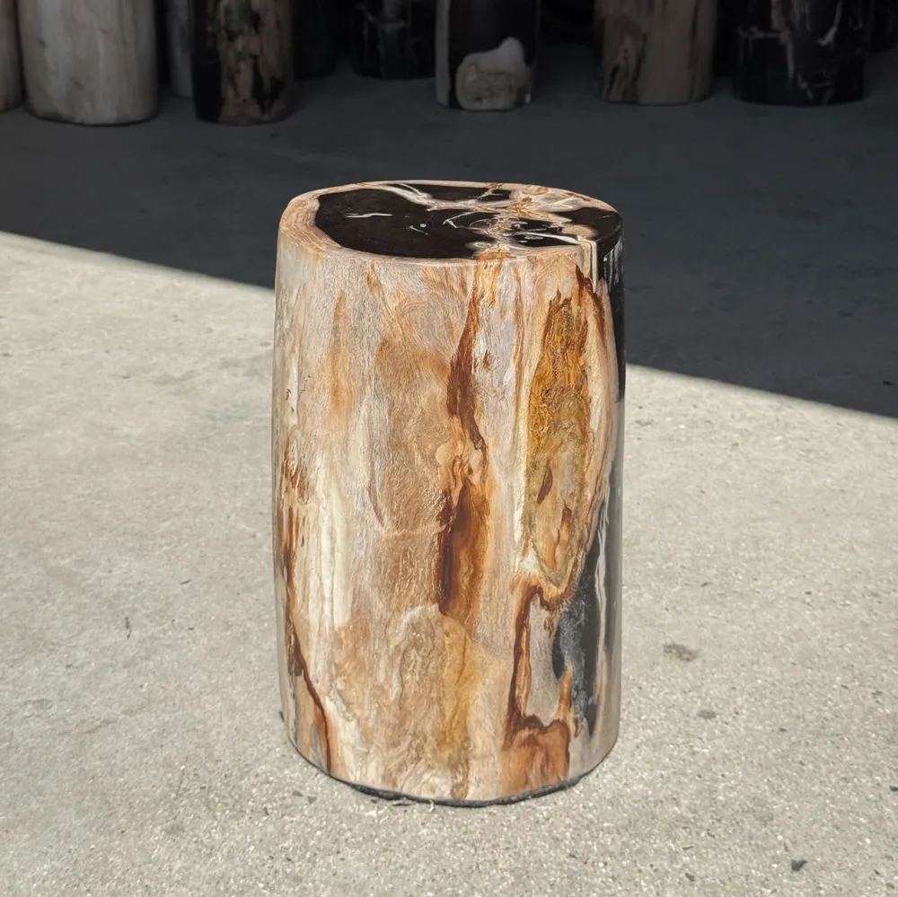 Stools - Petrified wood side table black heart beige bark H35 D22 - 333 - OFFICE OBJETS