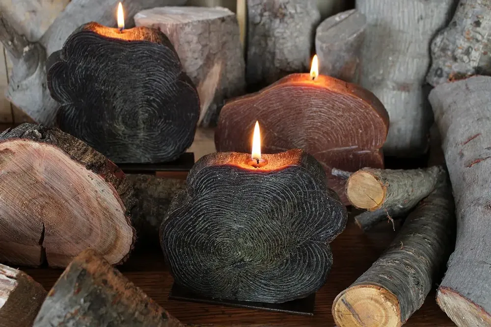 Candles - FOREST ESSENCE PINE WOOD CANDLE AND SUPPORT SET COLLECTION - CERABELLA SL