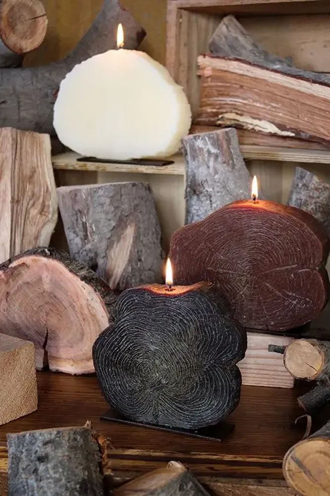 Candles - FOREST ESSENCE PINE WOOD CANDLE AND SUPPORT SET COLLECTION - CERABELLA SL
