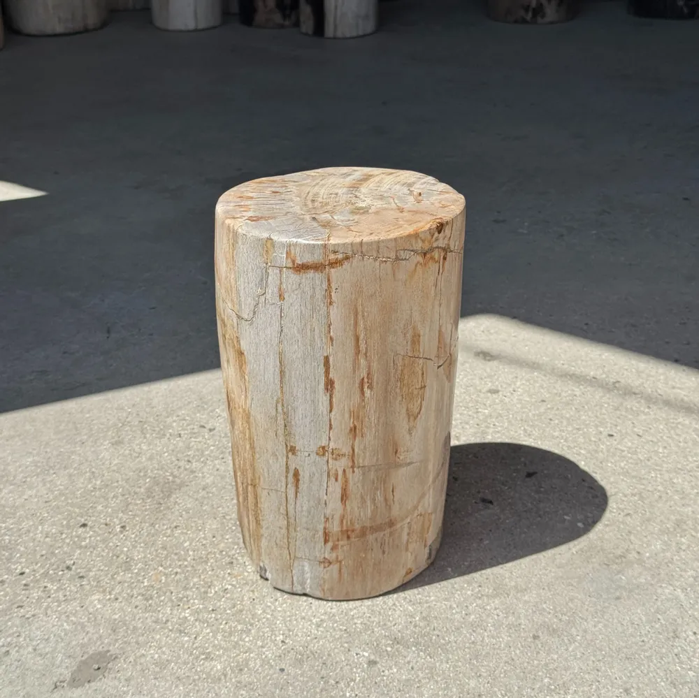 Tabourets - Petite table d'appoint en bois pétrifié blanc gris beige H28 D18 - 333 - OFFICE OBJETS