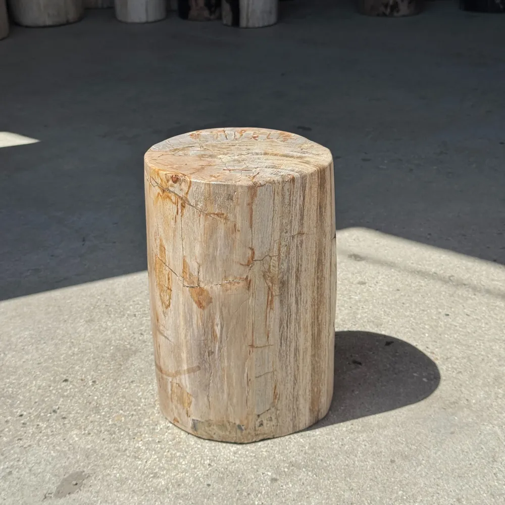 Tabourets - Petite table d'appoint en bois pétrifié blanc gris beige H28 D18 - 333 - OFFICE OBJETS