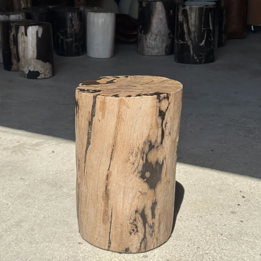 Other tables - Brown and black petrified wood side table H35 D27 - 3333 - OFFICE OBJETS