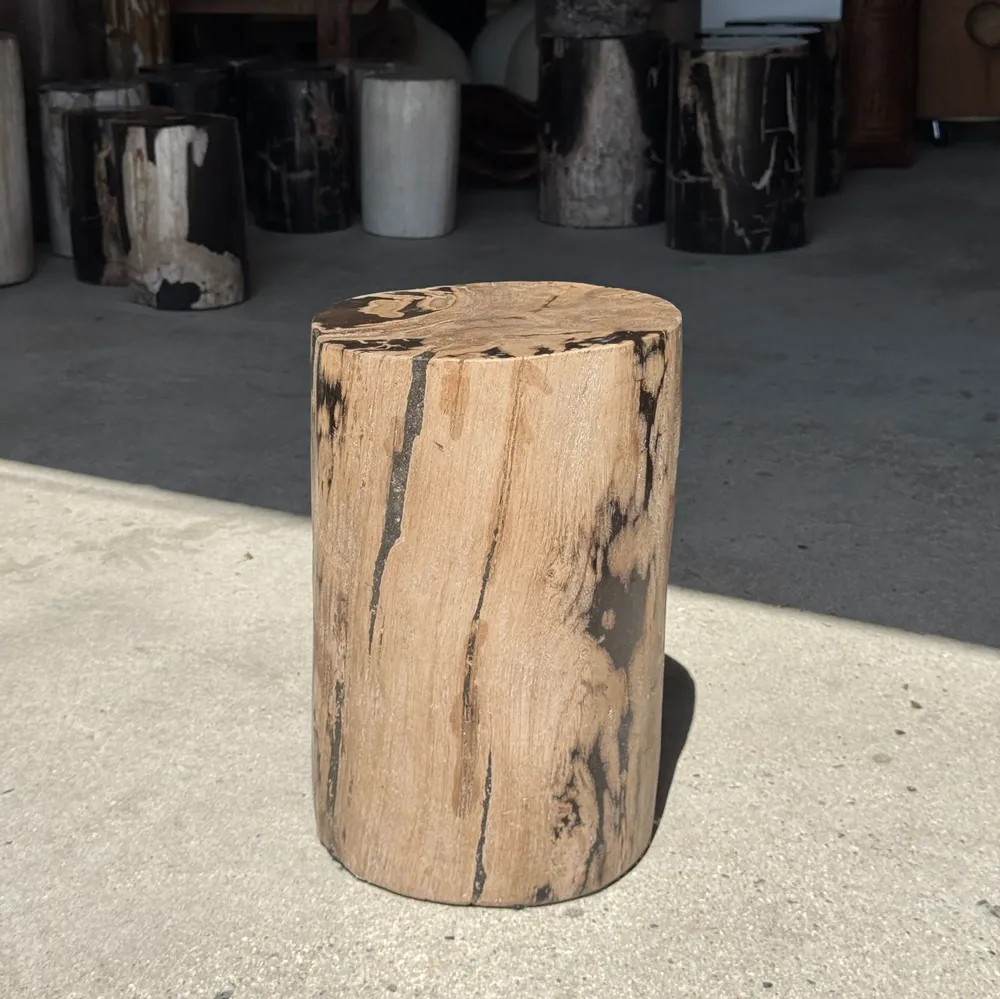 Other tables - Brown and black petrified wood side table H35 D27 - 3333 - OFFICE OBJETS