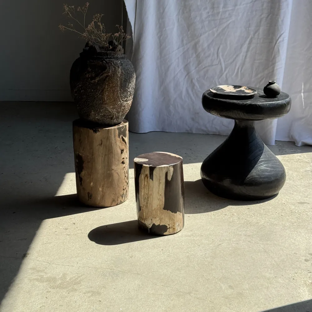 Other tables - Brown and black petrified wood side table H35 D27 - 3333 - OFFICE OBJETS