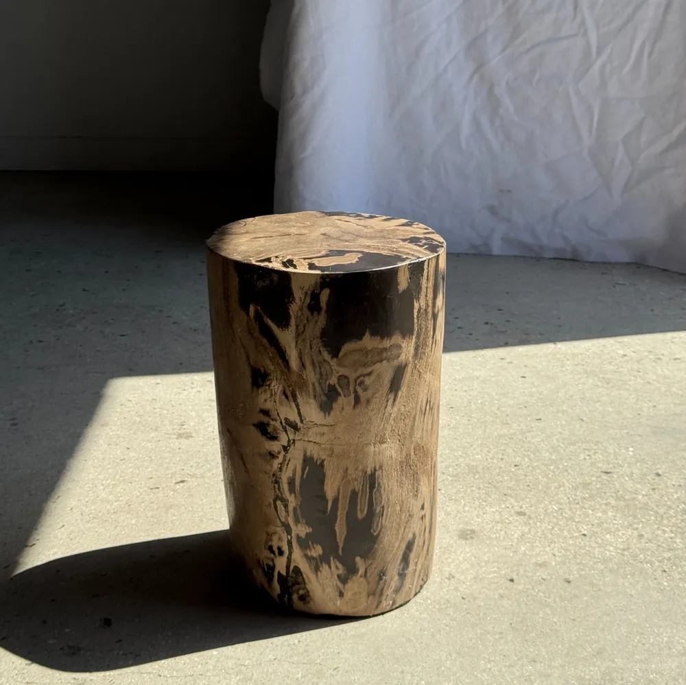 Other tables - Brown and black petrified wood side table H35 D27 - 3333 - OFFICE OBJETS