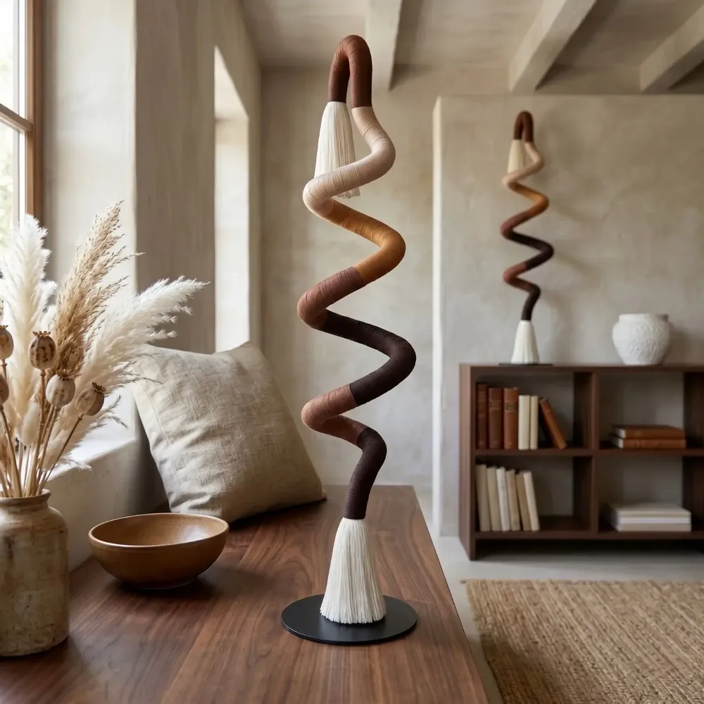 Decorative objects - Terrane Spiral: Handmade Sculptural Macrame Art Object - SARMAL DESIGN