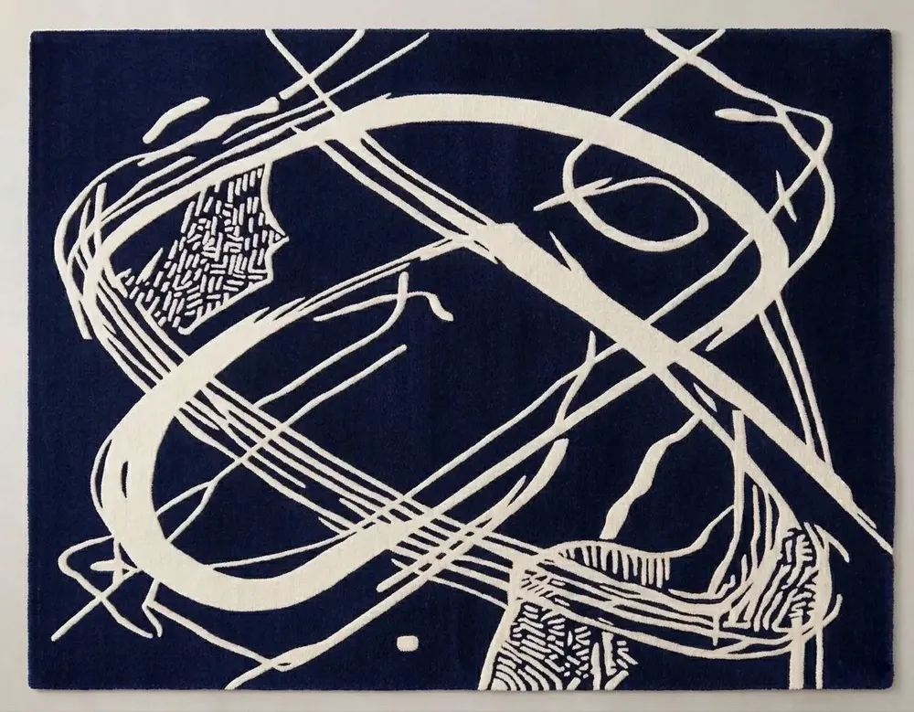 Contemporary carpets - Orbit of Expression Navy Blue Ivory Modern Handmade Area Rug - NUZRAT CARPET EMPORIOUM