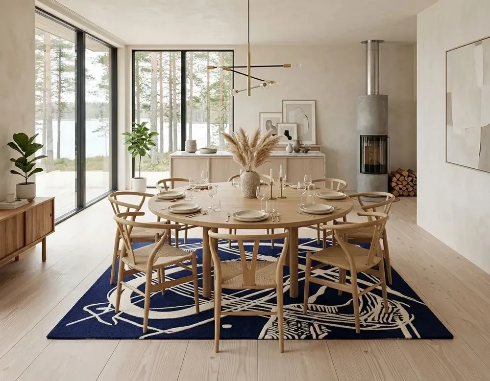 Contemporary carpets - Orbit of Expression Navy Blue Ivory Modern Handmade Area Rug - NUZRAT CARPET EMPORIOUM