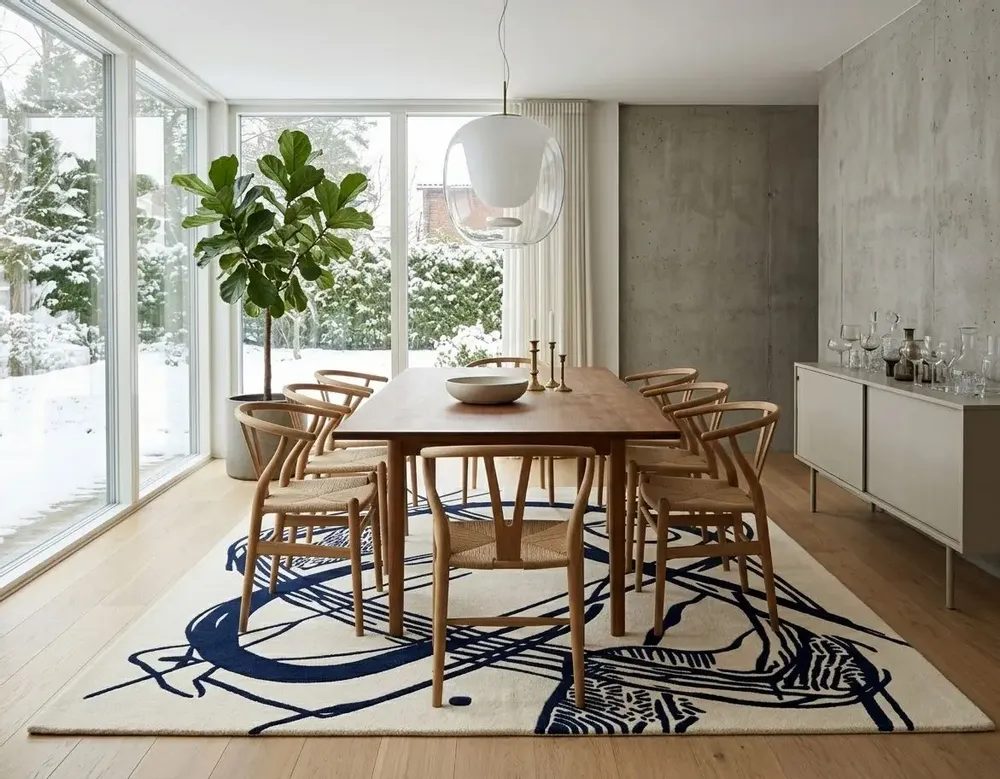 Contemporary carpets - Orbit of Expression Navy Blue Ivory Modern Handmade Area Rug - NUZRAT CARPET EMPORIOUM
